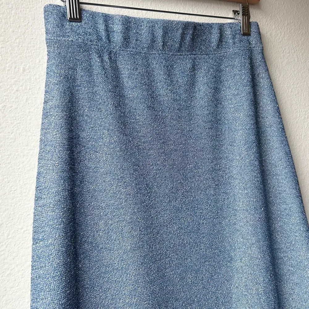 Hunter Bell New York Adrianna Blue Metallic Asymmetrical Midi Skirt Size Small